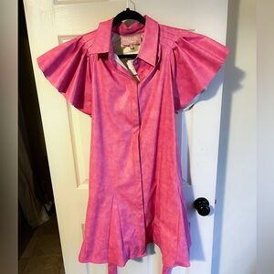 Pink faux leather mini dress